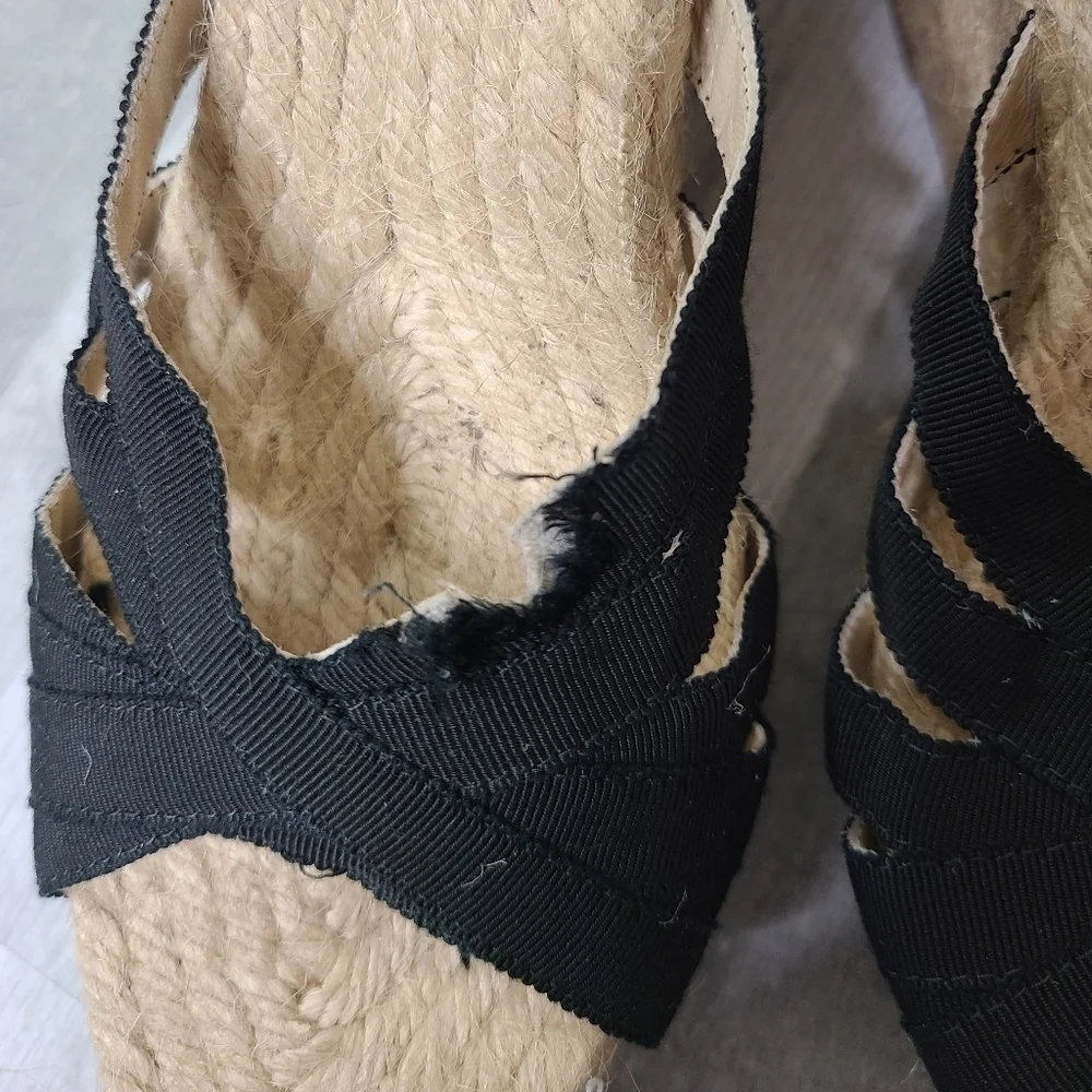 Stubbs & Wootton Size 11 Grace Rib Black Espadrille Wedges